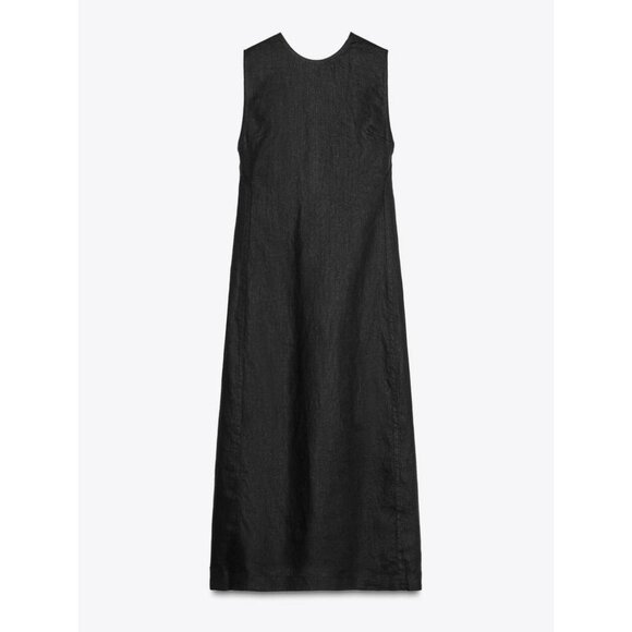 ZARA BLACK MIDI DRESS ZW COLLECTION NWT SIZE XS 100% LINEN - Picture 5 of 7